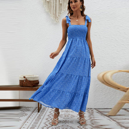 Women's Summer Casual Sleeveless Long Maxi Beach Dresses Square Neck Flowy Tiered Sun Dress