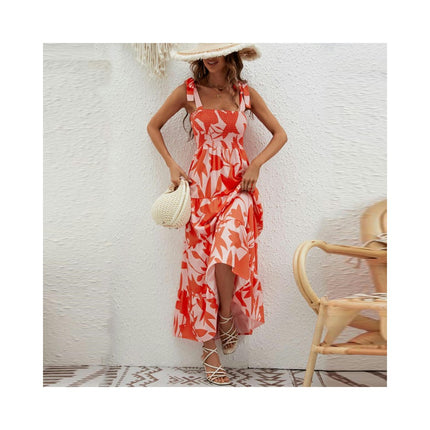 Women's Summer Casual Sleeveless Long Maxi Beach Dresses Square Neck Flowy Tiered Sun Dress