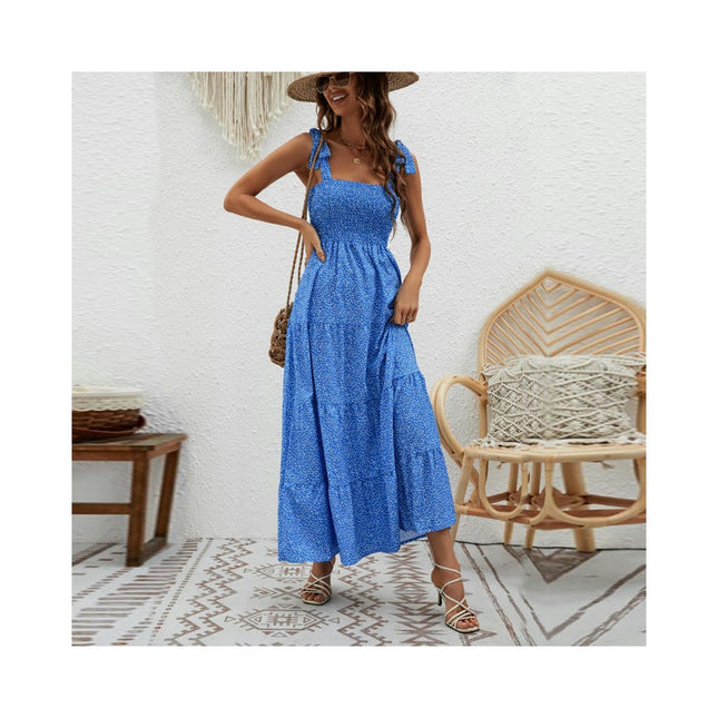 Women's Summer Casual Sleeveless Long Maxi Beach Dresses Square Neck Flowy Tiered Sun Dress