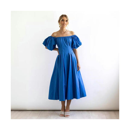 Womens Summer Puff Sleeve Off The Shoulder Boho Flowy A Line Long Dress