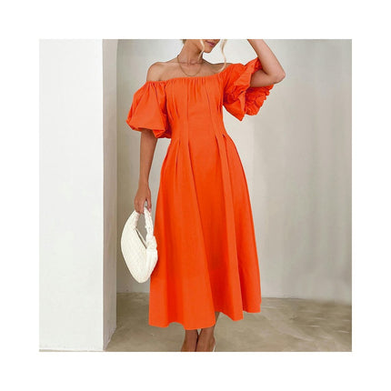 Womens Summer Puff Sleeve Off The Shoulder Boho Flowy A Line Long Dress