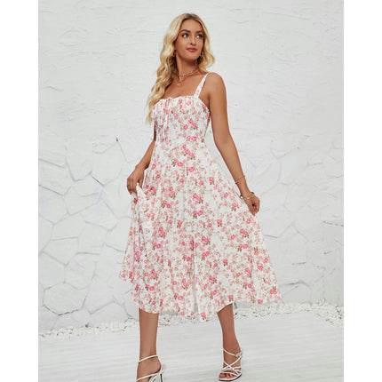 Women's Summer Split Spaghetti Strap Sleeveless Midi Floral Dress