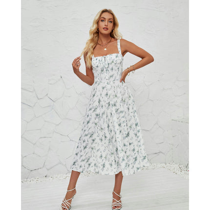 Women's Summer Split Spaghetti Strap Sleeveless Midi Floral Dress