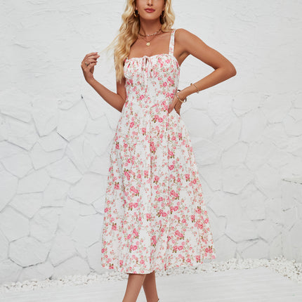 Women's Summer Split Spaghetti Strap Sleeveless Midi Floral Dress