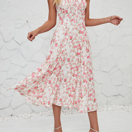 Women's Summer Split Spaghetti Strap Sleeveless Midi Floral Dress