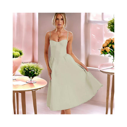 Sleeveless Corset Dress for Women Spaghetti Strap Flowy Pleated Midi Dress