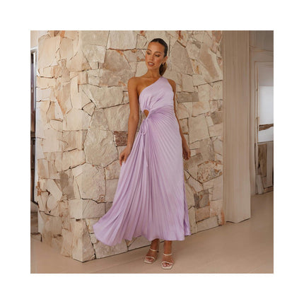 Women's One Shoulder Pleated Summer Boho Dresses Sleeveless Flowy Beach Maxi Dress