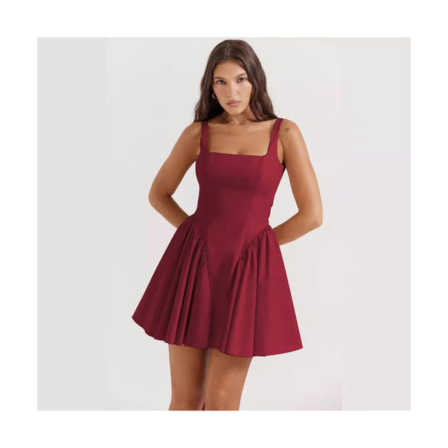 Women Bow Tie Mini Dress Sexy Backless Sleeveless Spaghetti Strap Flowy Short Dresses