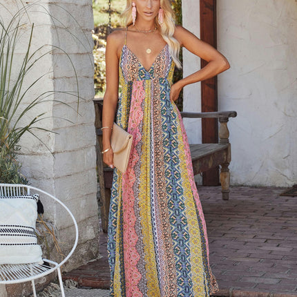 Women's Dresses Print Spaghetti Strap Deep V Neck Boho Long Maxi Dress