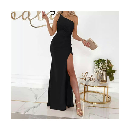 Women's One Shoulder Backless Thigh-high Slit Bodycon Maxi Long Dress Club Party Dress