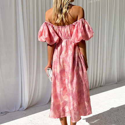 Sexy Off Shoulder Puff Short Sleeve Maxi Dress for Women Ruffle Party Dress Summer Flowy Dresses