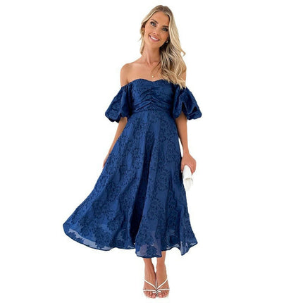 Sexy Off Shoulder Puff Short Sleeve Maxi Dress for Women Ruffle Party Dress Summer Flowy Dresses