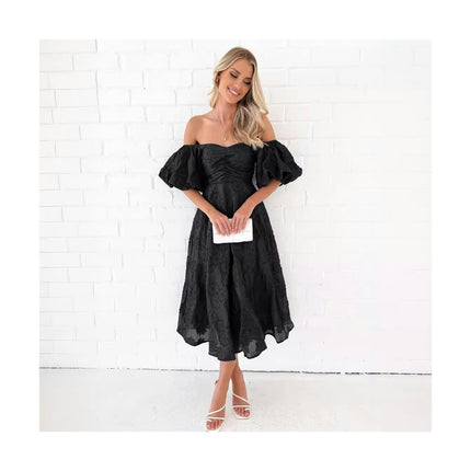 Sexy Off Shoulder Puff Short Sleeve Maxi Dress for Women Ruffle Party Dress Summer Flowy Dresses