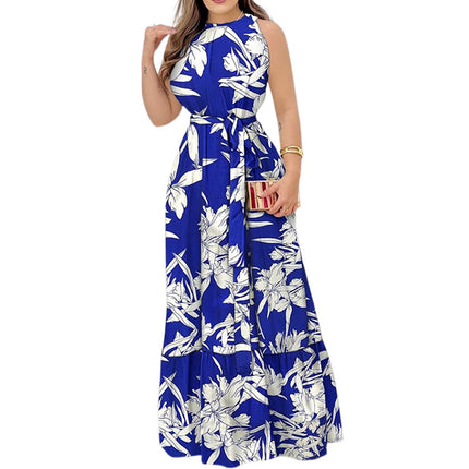 Women's Summer Halter Neck Maxi Dress Causal Floral Tie Waist Beach Sundress