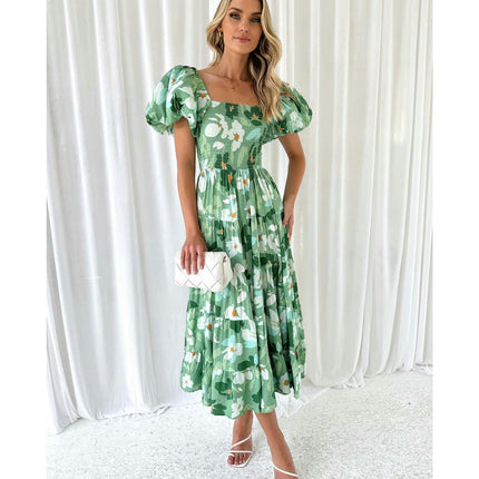 Women's Off The Shoulder Puff Short Sleeve Ruffle Flowy Summer Beach Maxi Dress 1