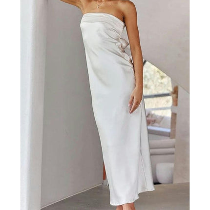 Women Sexy Tube Dress Strapless Bodycon Summer Bandeau Long Dress