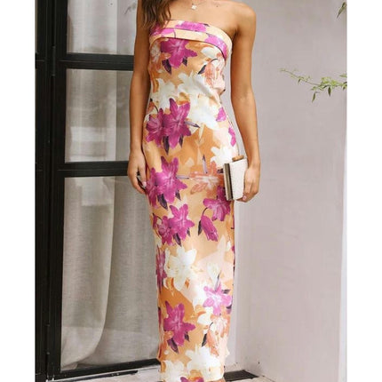 Women Sexy Tube Dress Strapless Bodycon Summer Bandeau Long Dress