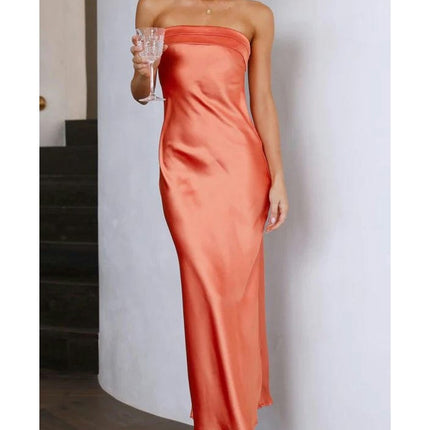 Women Sexy Tube Dress Strapless Bodycon Summer Bandeau Long Dress