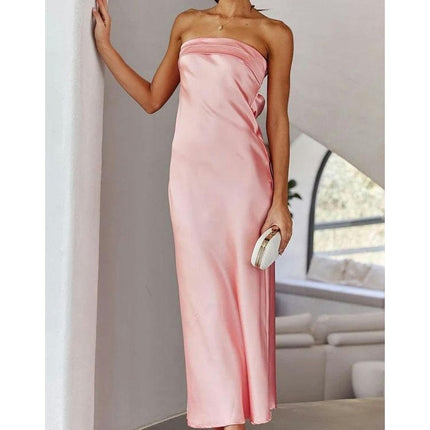 Women Sexy Tube Dress Strapless Bodycon Summer Bandeau Long Dress