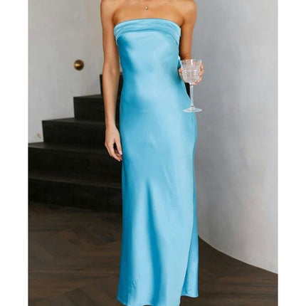 Women Sexy Tube Dress Strapless Bodycon Summer Bandeau Long Dress