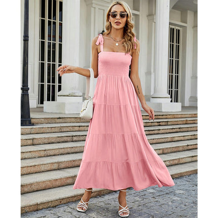 Women Spaghetti Strap Sleeveless Backless Tiered Ruffle A-Line Summer Maxi Dress 1