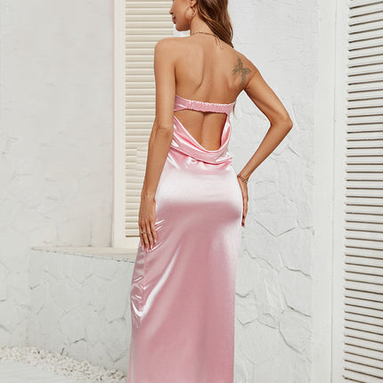 Women Satin Tube Dress Strapless Bodycon Summer Bandeau Long Dress