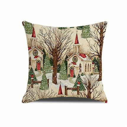 Christmas Throw Pillow Covers Linen Cushion Pillowcase Winter Holiday Farmhouse Decor for Sofa