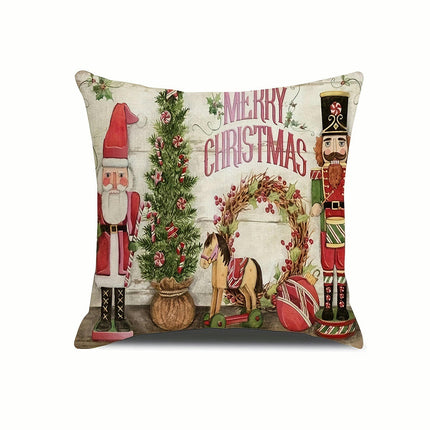 Christmas Throw Pillow Covers Linen Cushion Pillowcase Winter Holiday Farmhouse Decor for Sofa