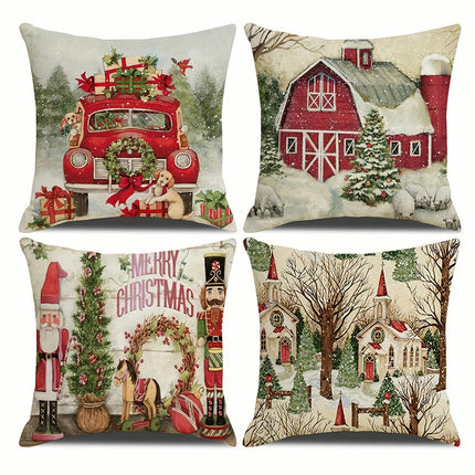 Christmas Throw Pillow Covers Linen Cushion Pillowcase Winter Holiday Farmhouse Decor for Sofa