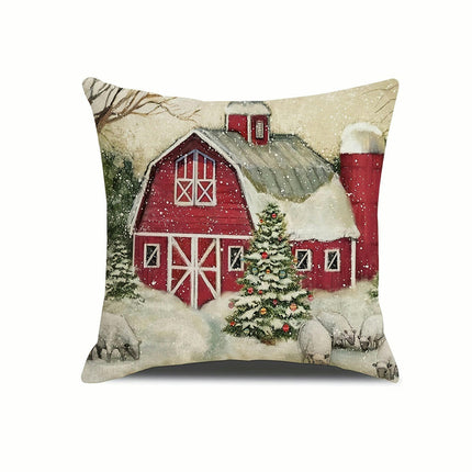 Christmas Throw Pillow Covers Linen Cushion Pillowcase Winter Holiday Farmhouse Decor for Sofa