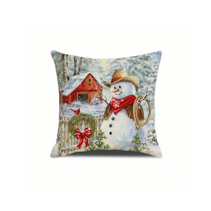 Christmas Throw Pillow Covers Snowman Cushion Pillowcase Winter Farmhouse Decor for Sofa