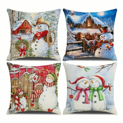 Christmas Throw Pillow Covers Snowman Cushion Pillowcase Winter Farmhouse Decor for Sofa