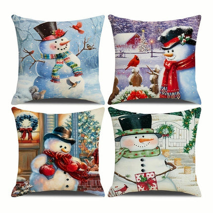 Christmas Throw Pillow Covers Snowman Cushion Pillowcase Winter Farmhouse Decor for Sofa-A