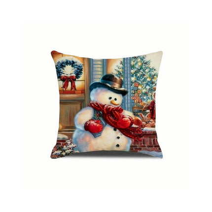 Christmas Throw Pillow Covers Snowman Cushion Pillowcase Winter Farmhouse Decor for Sofa-A