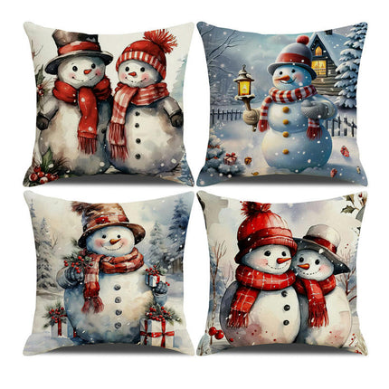 Christmas Pillow Covers Snowman Santa Claus Decor Throw Cushion Case for Home Couch