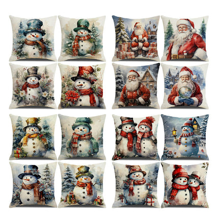 Christmas Pillow Covers Snowman Santa Claus Decor Throw Cushion Case for Home Couch