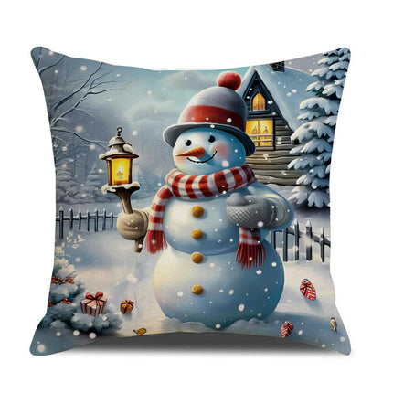 Christmas Pillow Covers Snowman Santa Claus Decor Throw Cushion Case for Home Couch