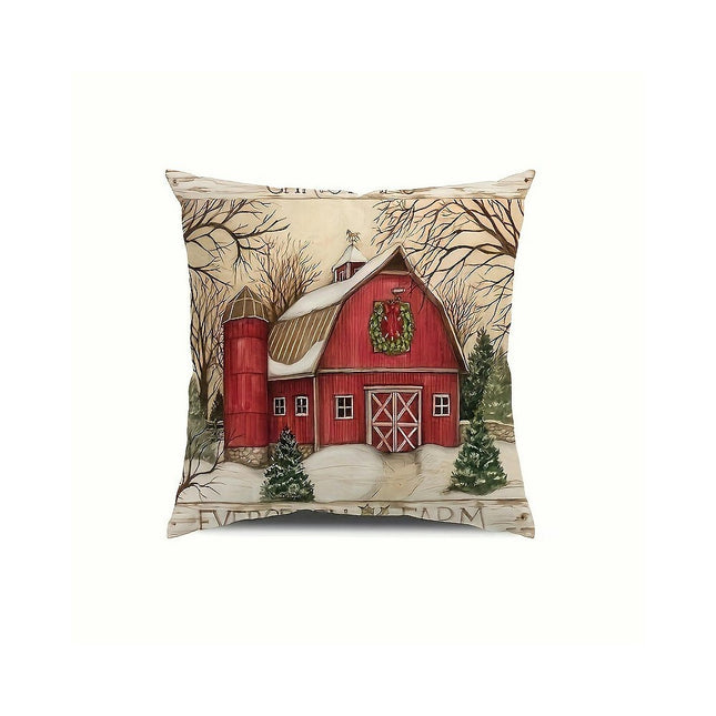 Christmas Throw Pillow Covers Linen Cushion Pillowcase Winter Holiday Farmhouse Decor for Sofa-A