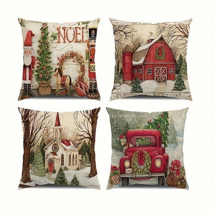 Christmas Throw Pillow Covers Linen Cushion Pillowcase Winter Holiday Farmhouse Decor for Sofa-A