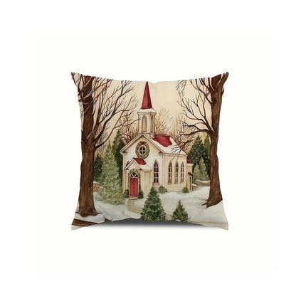 Christmas Throw Pillow Covers Linen Cushion Pillowcase Winter Holiday Farmhouse Decor for Sofa-A