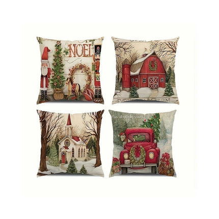 Christmas Throw Pillow Covers Linen Cushion Pillowcase Winter Holiday Farmhouse Decor for Sofa-A