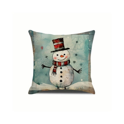 Christmas Pillow Covers Snowman Santa Claus Decor Throw Cushion Case for Home Couch-A