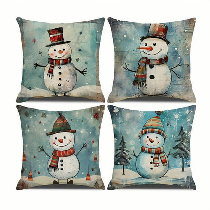 Christmas Pillow Covers Snowman Santa Claus Decor Throw Cushion Case for Home Couch-A