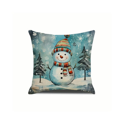 Christmas Pillow Covers Snowman Santa Claus Decor Throw Cushion Case for Home Couch-A