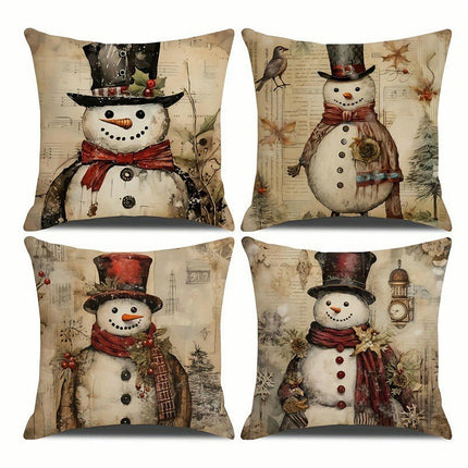 Christmas Pillow Covers Winter Snowman Cushion Covers Xmas Throw Pillow Cases for Home Decor