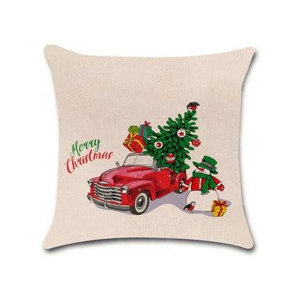 Merry Christmas Pillow Cover with Christmas Tree and Red Truck Home Decorative Throw Cushion Case