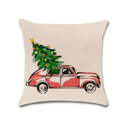 Merry Christmas Pillow Cover with Christmas Tree and Red Truck Home Decorative Throw Cushion Case