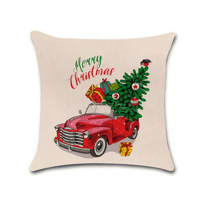 Merry Christmas Pillow Cover with Christmas Tree and Red Truck Home Decorative Throw Cushion Case