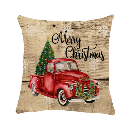 Merry Christmas Pillow Cover with Christmas Tree and Red Truck Home Decorative Throw Cushion Case