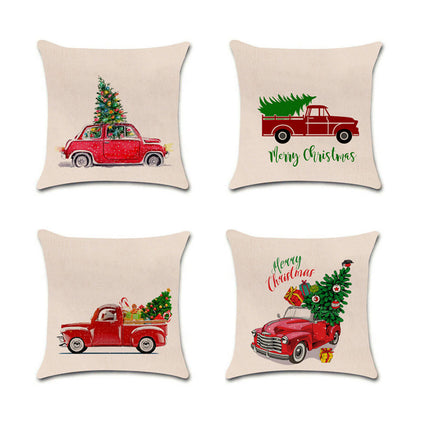 Merry Christmas Pillow Cover with Christmas Tree and Red Truck Home Decorative Throw Cushion Case